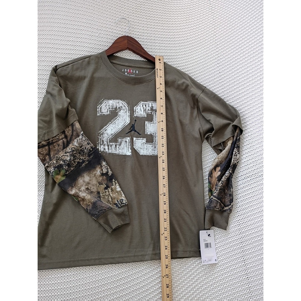 NWT Jordan Jumpman Camo Layered Long Sleeve Tee Olive Green Fits Women S/M - Picture 7 of 9